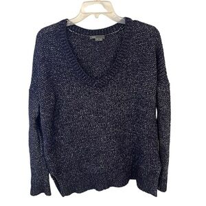 Vince Wool Silk Blend V Neck Sweater Medium Navy Blue